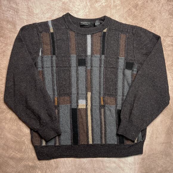 Vintage 90s Segreto Geometric Textured Merino Wool Sweater Knit Grunge Indie - Picture 1 of 6